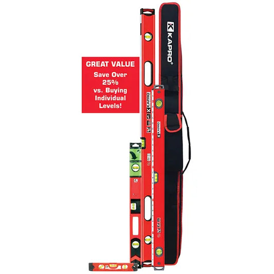 Red Kapro level with a promotional banner on a white background