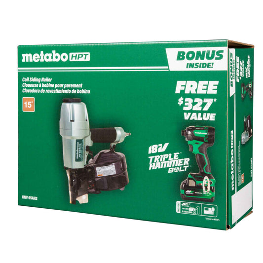 knv65ah2- Pro Bundle 2-1/2 Inch Coil Siding Nailer with BONUS Impact Driver Kit Metabo