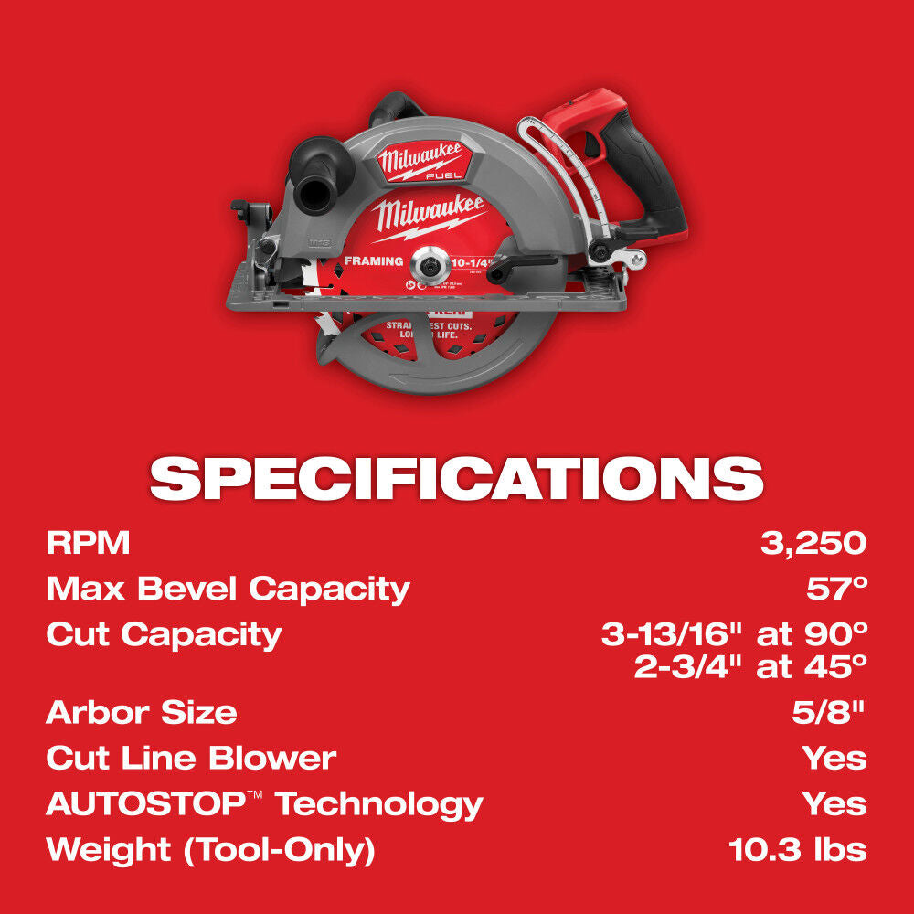 Milwaukee M18 FUEL 10-1/4 Inch Rear Handle Circular Saw (Bare Tool)  3026-20