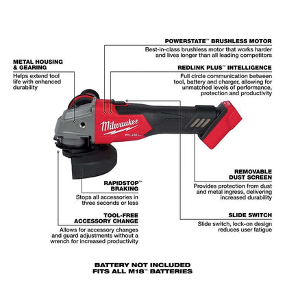 Milwaukee M18 FUEL 4-1/2inch / 5inch Grinder Slide Switch Lock-On (Bare Tool)