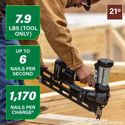 Metabo HPT Cordless Pneumatic 18V 21 Degree Plastic Strip Framing Nailer Kit