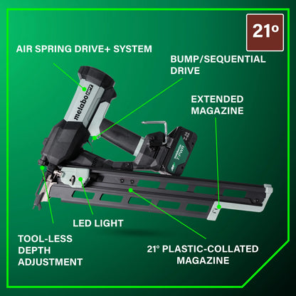 Metabo HPT Cordless Pneumatic 18V 21 Degree Plastic Strip Framing Nailer Kit