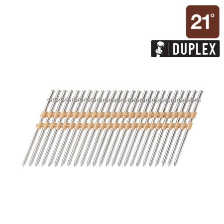 3-1/2 Inch x .131 21 Degree Smooth Shank Full Round Head Bright Basic Plastic Strip Collated Duplex Nails