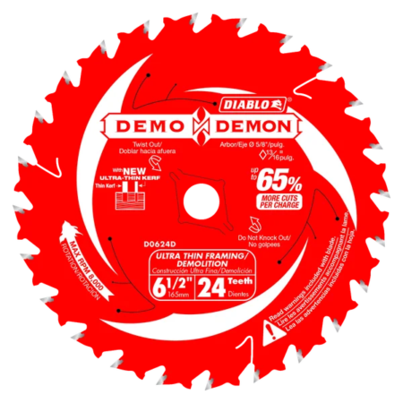 6-1/2″ x 24-Teeth Demo Demon™ Ultra-Thin Framing/Demolition Saw Blade for Wood (D0624DA)